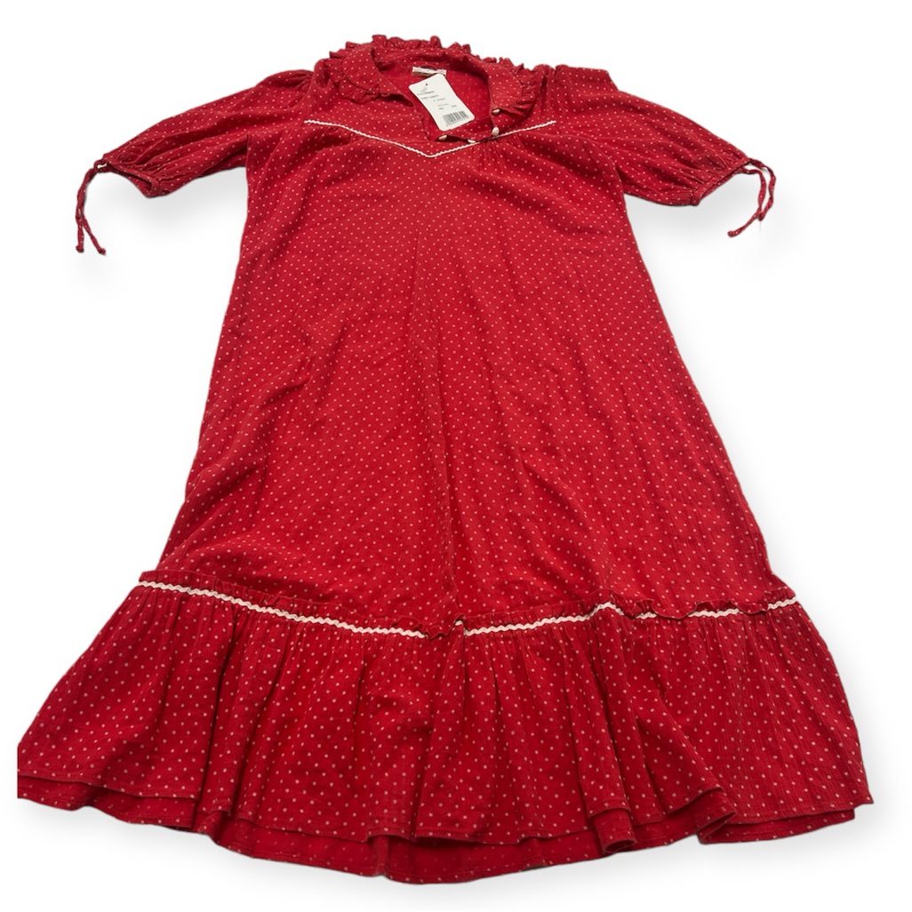 70s 80s Vintage Women’s Red Collar Neck Midi Dress Us4 L78-1
